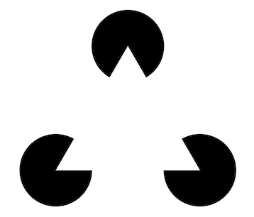 Abbildung 4: Die Anordnung der eingekerbten Kreise führt zur Illusion eines „Kanizsa-Dreiecks“ in der Farbe des Hintergrunds.